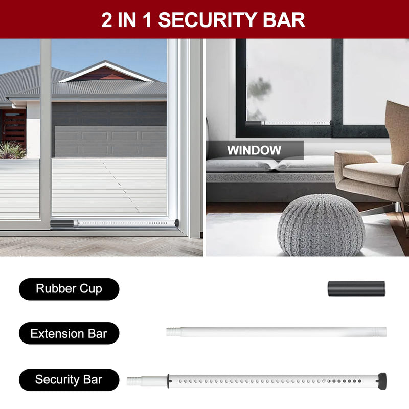 AceMining Sliding Door Security Bar,Heavy Duty Sliding Patio Door Lock Bar, 20-50inch Adjustable Multi-use Window Security Bars, Sliding Door Stopper,White,1Pack 1 Pack White