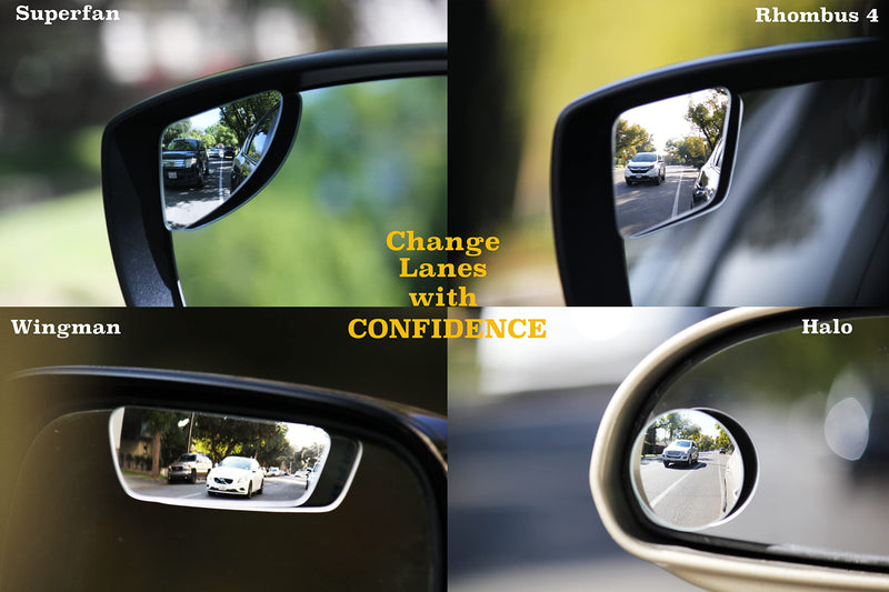 Blind Spot Mirrors for Cars - by Safe View Company - Change Lanes w Confidence - Made from Real Convex Glass - Long Lasting - Easy Peel & Stick (Superfan) Superfan