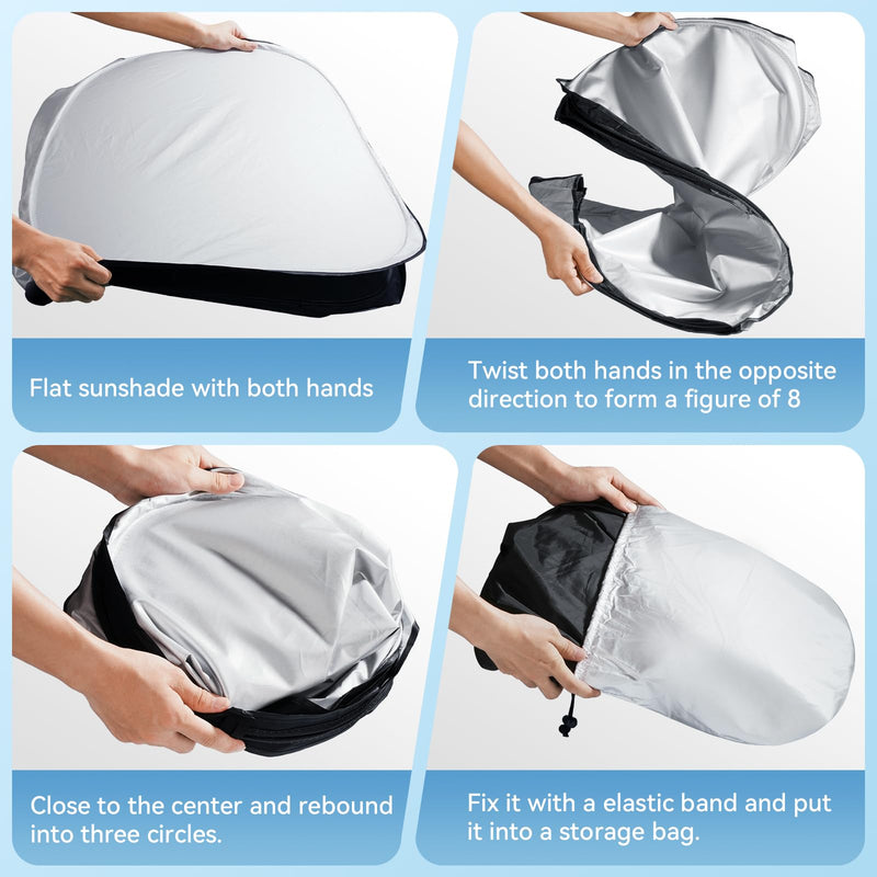 Car Windshield Sun Shade, 300T Thickened Car Window Shades Heat Reflective Interior Cool, Universal Fit for Most Cars SUVs Trucks, Foldable & Portable Design (L (57" × 31")) L (57" × 31")