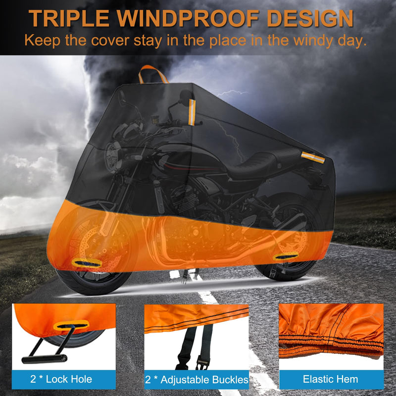 Motorcycle Cover Waterproof Outdoor, 300D Heavy Duty Motorcycle Cover for Harley Davidson Sportster 1200 883 Fat Boy 114 Street Bob, All Seasons Protection Scooter Cover Fits up to 96" XXL (Fits up to 96")
