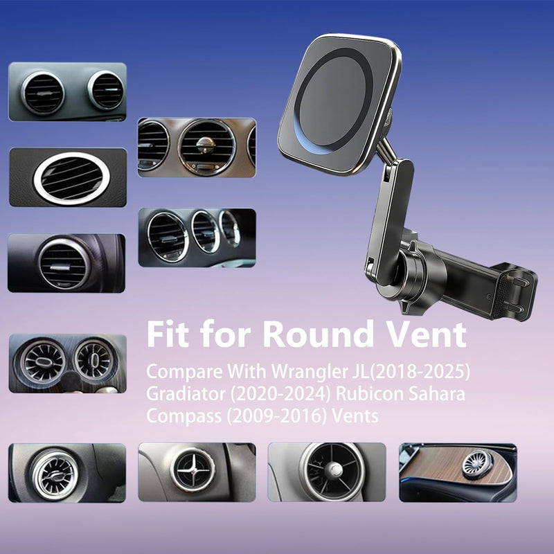 Magnetic Phone Mount for Wrangler JL Gradiator Rubicon Sahara 360° Adjustable Vent Holder | Ultra-Strong Magnet for iPhone 15/14/13 Galaxy S23/S22 Car Truck Dash Mount jee p wrangler Accessories