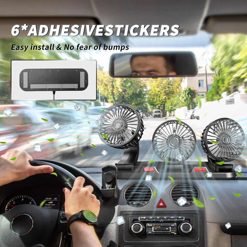 Portable 3-Head Car Cooling Fan with USB Plug | Powerful Airflow Fan for Vehicles Cars Taxi and Road trips USB Powered