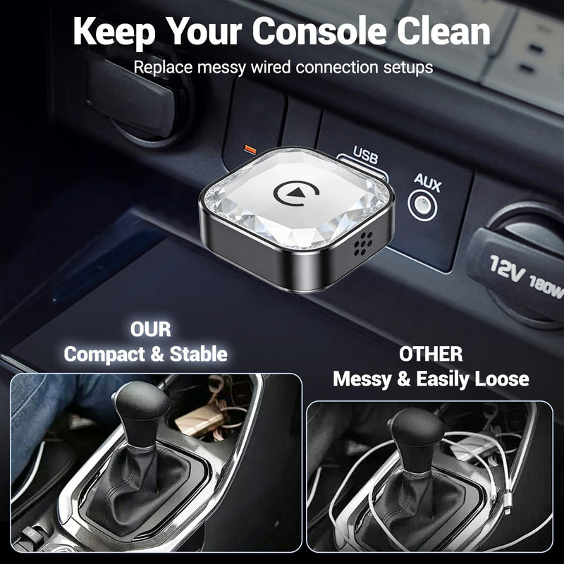 2026 Wireless CarPlay Android Auto Adapter, 2-in-1 Wireless CarPaly Dongle, Fast Auto-Connect, Vented Cooling, Plug and Play for OEM Factory Wired CarPlay Vehicles Black
