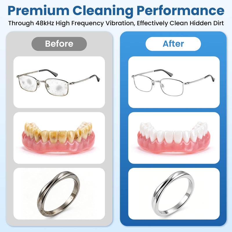 Ultrasonic Cleaner, 48kHz Ultrasonic Jewelry Cleaner Machine for Eyeglasses, Jewelry, Rings, Watch Straps, Dentures and More, Dual Cleaning Modes & 304 Stainless Steel Tank, 400ML Capacity, Black