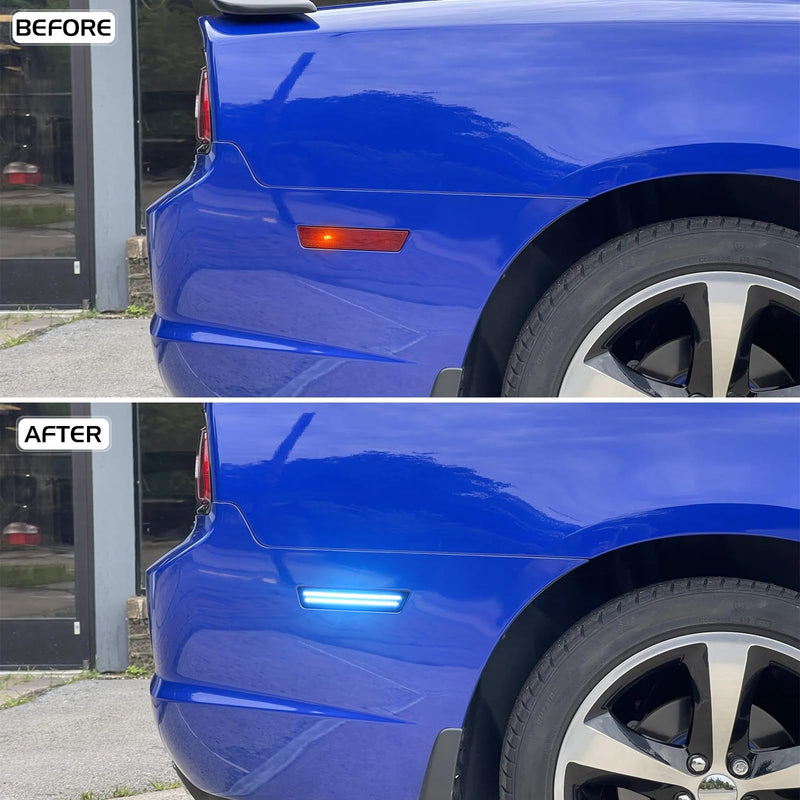 Smoked Lens Blue LED Side Marker Lights for 2008-2014 Dodge Challenger 2011-2014 Dodge Charger, Rear Bumper Marker Reflectors 2PCS