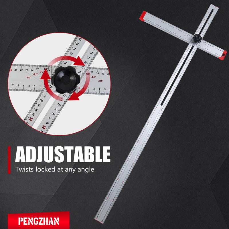 Adjustable Drywall T-Square Tool - Aluminum - for Layout and Marking - Features Sliding Head and Dual Directional Printed Scale - 48 Inch（120cm）