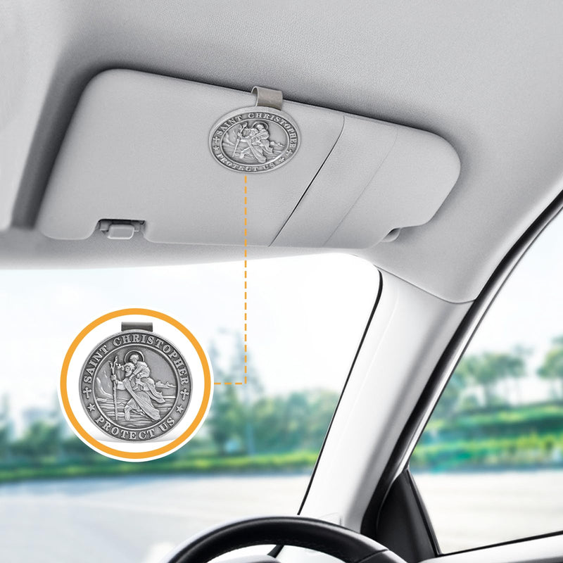 St Christopher Medal for Car, Visor Clips for Cars, Saint Christopher Medal, Guardian Angel Visor Clip, Catholic Gifts for Loved Ones, Friends and New Drivers（1PCS 1PCS