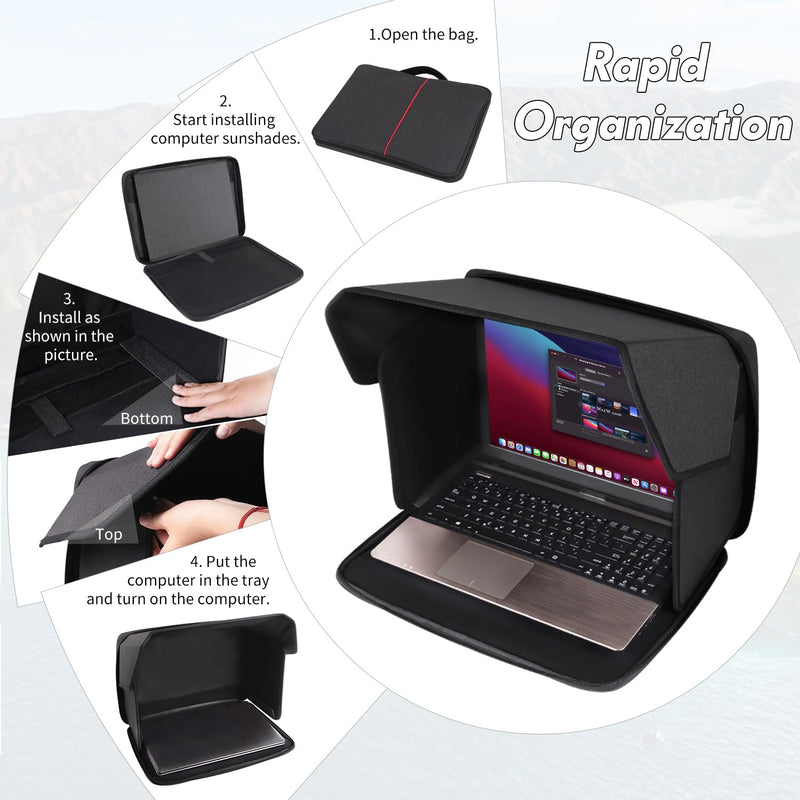 Laptop Sun Shade,Laptop Sun Glare Shield Privacy Screen Hood Laptop Sunshade Bag for Working Outside Outdoor Foldable Laptop Shield Cover Outside (Patent Pending) 12-14in