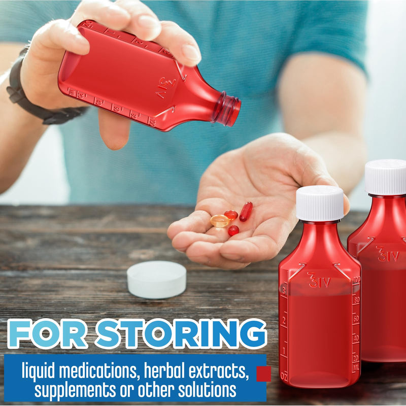 Reallnaive 20 Pcs 4 oz Liquid Medicine Bottle Oval Plastic Bottles Child Resistant Caps Medicine Bottle Adapter (Amber) Amber