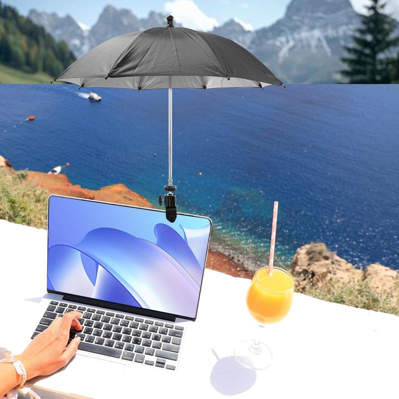 Laptop Sun Shade, 360 ° Rotation Laptop Sunshade Cover, Foldable 19'' Monitor Sun Umbrella with Clamp, for Working Outside, Black