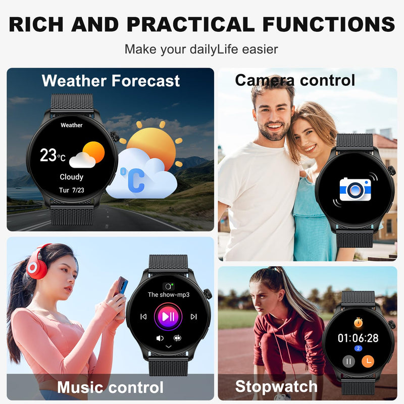 Smart Watch for Men Women Fitness: Make Answer Call Running Digital Mens Watches Waterproof Smartwatch Android Phone iPhone Samsung Compatible Step Pedometer Tracker Heart Rate Sleep SpO2 Monitor Black