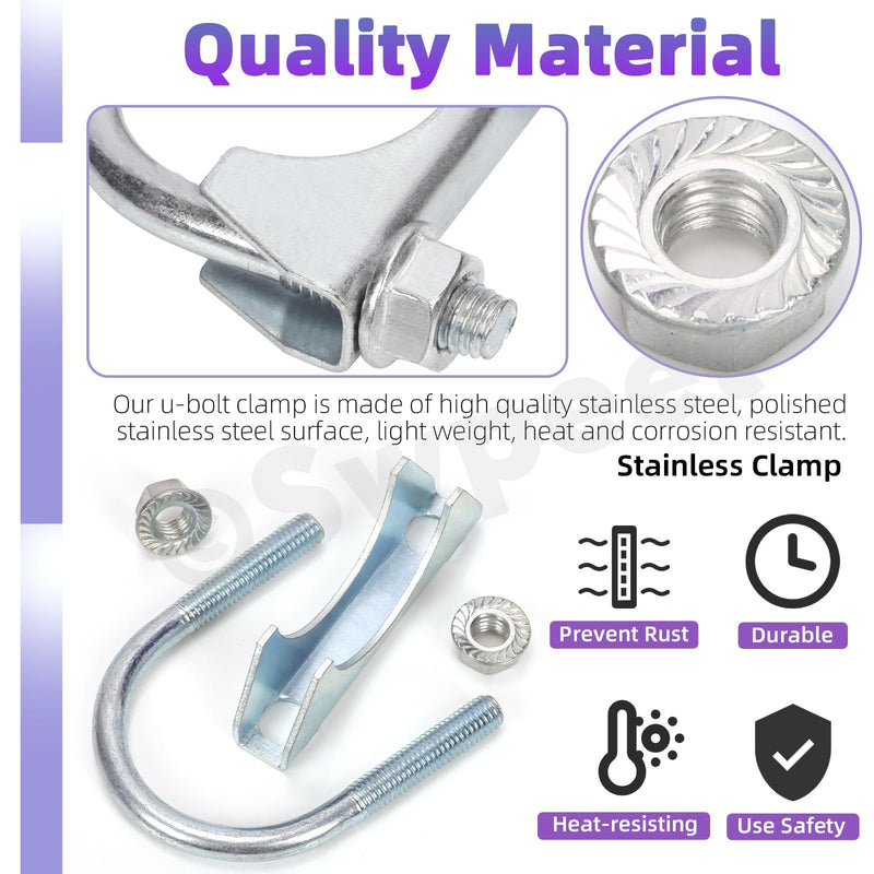 Swpeet 2Pcs Galvanized 2" - 50mm Exhaust U Clamp Kit, Galvanized Muffler U-Bolt Clamps, Universal Heavy Duty U-Bolt Muffler Clamp Ideal for Tip Pipes Connection