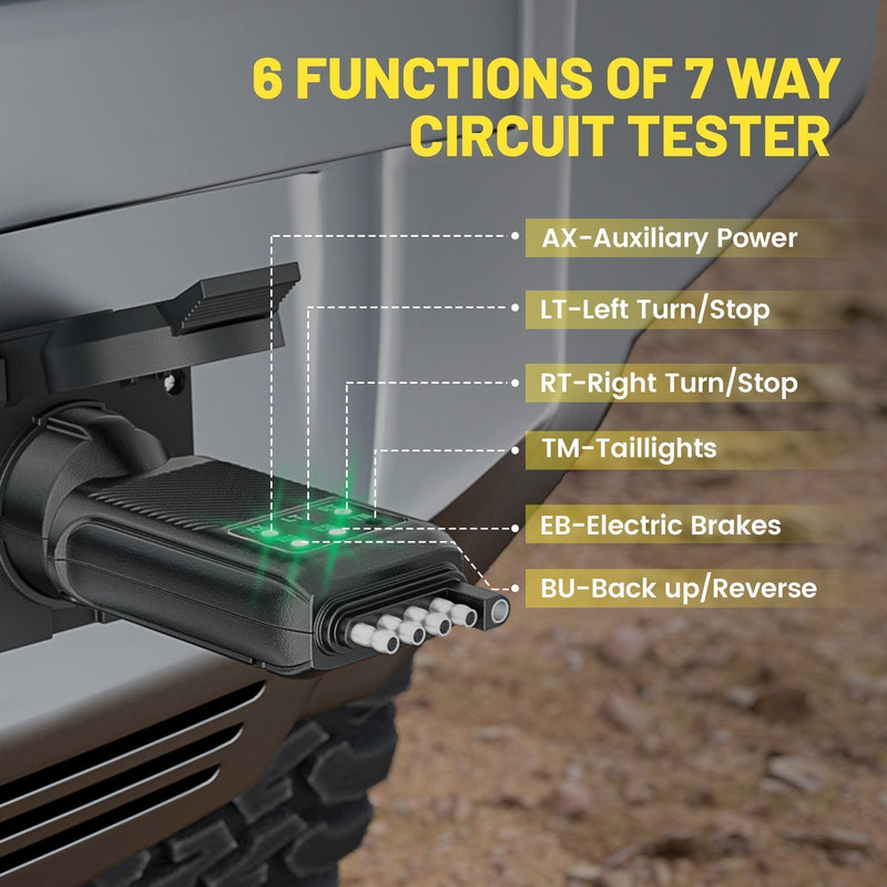 Oyviny 3-in-1 Trailer Plug Tester 4/5 Pin Flat & 7 Pin Trailer Light Tester with Double-Sided LED Indicators, 5 Way & 7 Way RV Trailer Connector Tester, Not Suitable for Vehicle with Lamp Out Sensor