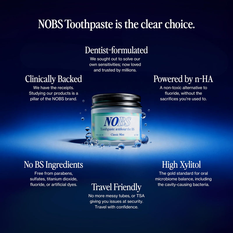 NOBS (No Bad Stuff) Toothpaste Tablets - Nano Hydroxyapatite, Fluoride & Plastic Free, Eco & Travel Friendly - Remineralize with NHA (3 Month)