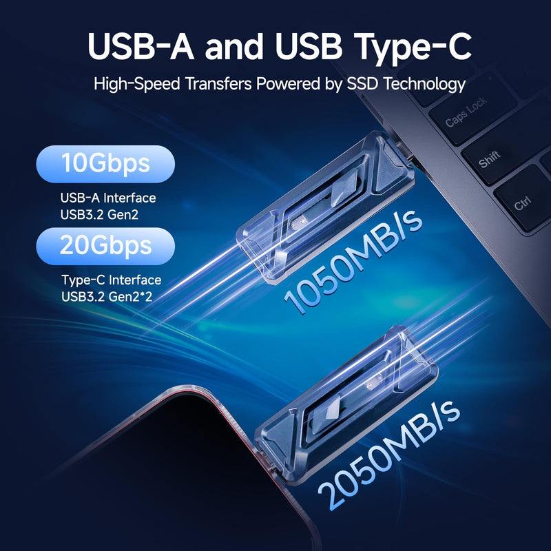 256GB External SSD USB Drive, 2050MB/s USB-C & USB-A Portable SSD -F955 | 4K ProRes HDR Recording & Store,Zinc Alloy,External Solid State Drive for iPhone 15/16/17 Pro & Pro Max,Android,PC,Mac 256.0 GB