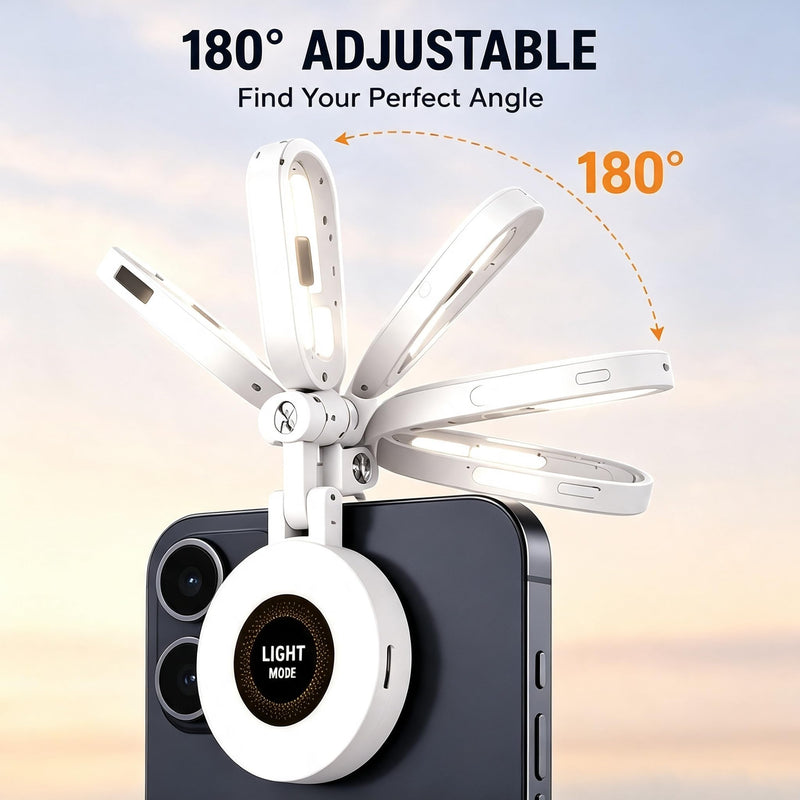 Selfie Light, Phone Light with 3 Lighting Mode, Portable Phone Ring Light for Makeup, Tiktok, Live Stream, Rechargeable Clip Video Light for iPad/Camera/Laptop (White) White