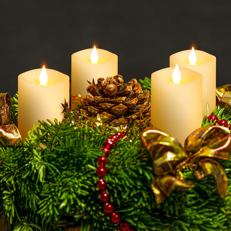 3x4 Flickering Flameless Candles Set of 3,Real Wax Pillar LED Candles,with Timer,4 inch Flameless Candles with Remote,for Party Wedding Holiday Home Decor,Ivory Ivory 3"*4"-3pcs