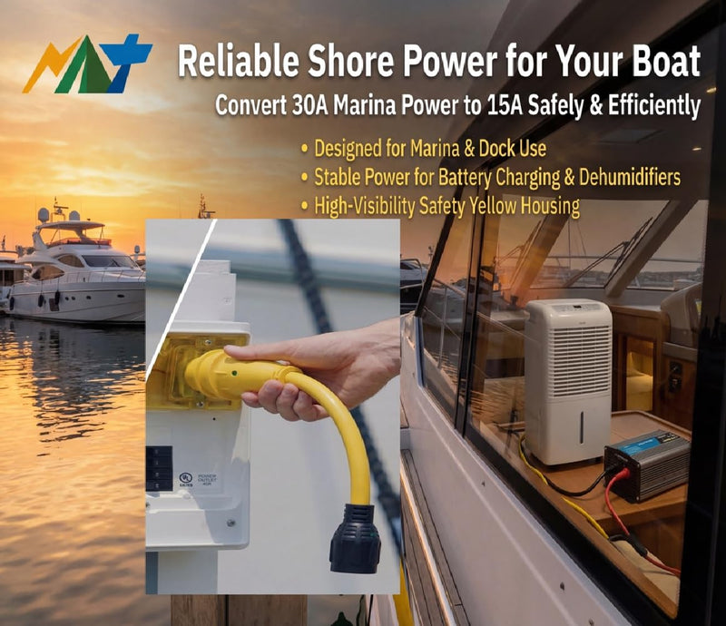 NAT 30 amp to 110 Adapter︱NEMA L5-30P to 5-15R Shore Power Cord 1.5FT︱30A to 15A with LED︱Indicator Heavy Duty 10AWGX3C 100% Copper︱STW UV & Cold-Resistant Jacket (30M/15F)