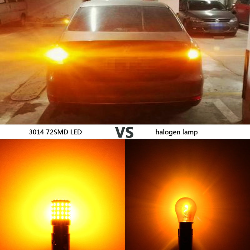 PHINLION 2057 1157 Orange Yellow LED Bulbs Super Bright 3014 72-SMD 1034 2357 7528 LED Bulb for Turn Signal Blinker Parking Side Marker Lights, Amber Yellow