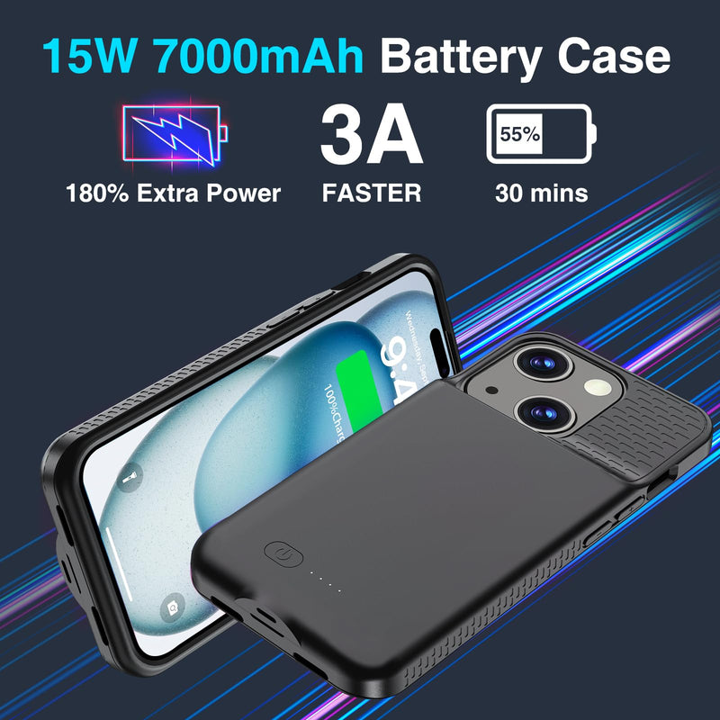 GIN FOXI Battery Case for iPhone 15 Pro/15, Rechargeable Case 15W Fast Charging Charger Real 7000mAh Ultra-Slim Anti-Fall Protection Extended Charger for iPhone 15 &15 Pro Black 15/15 Pro