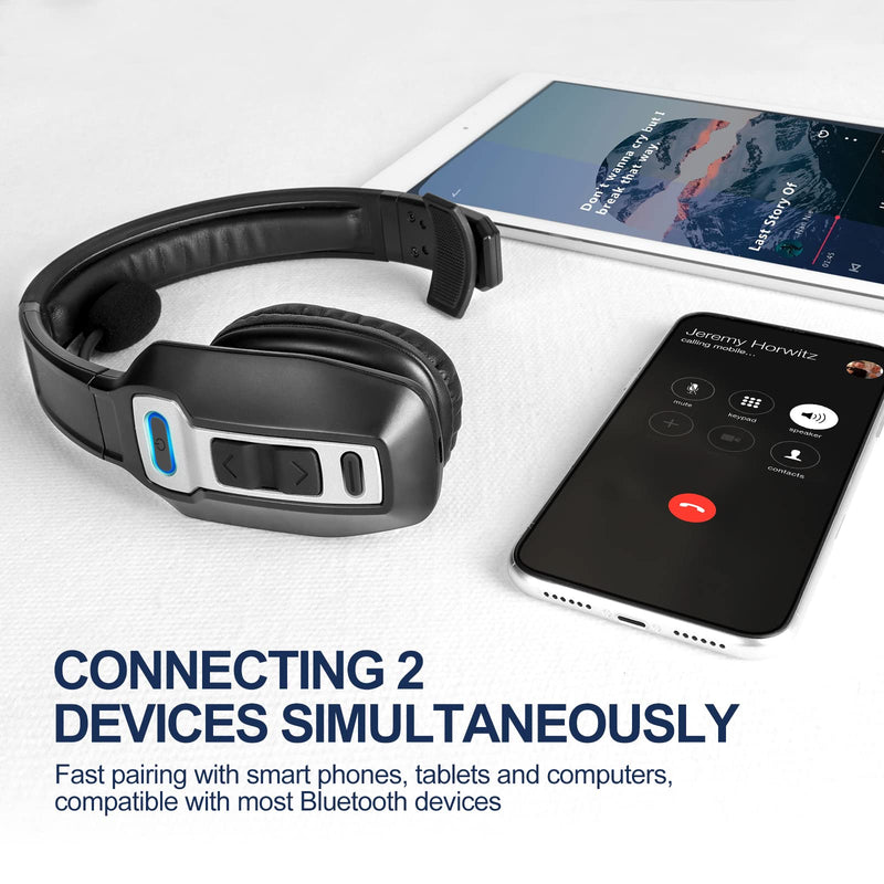 Sarevile Trucker Bluetooth Headset, V5.2 Wireless Headset with Upgraded Microphone AI Noise Canceling, On Ear Bluetooth Headphone with Mute for Driver Office Call Center