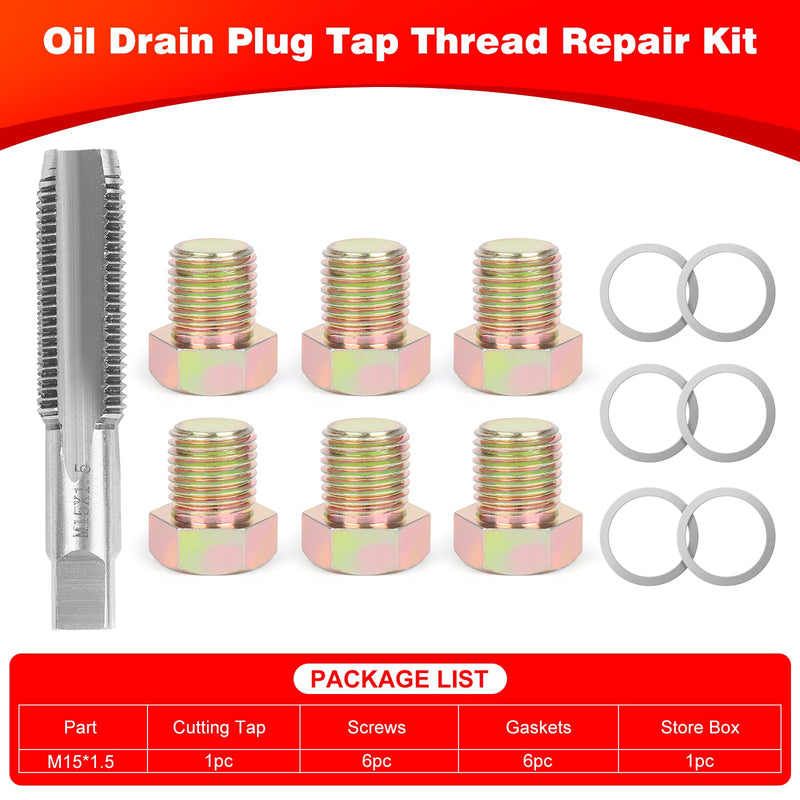 Oil Drain Plug Tap Thread Repair Kit M15 x 1.5MM Oil Pan Screws Rethread Tool Oil Drain Plug Thread Repair Tool Kit
