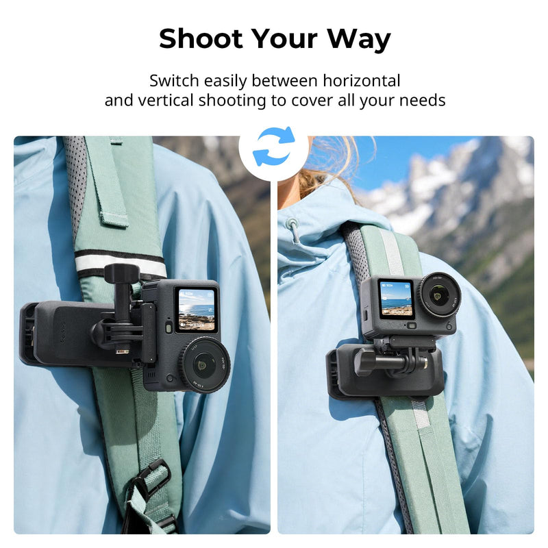 SMALLRIG Backpack Clip Mount for DJI Osmo Action 6/Nano, 360° Ball Head & 2-Prong Mount, Magnetic Adapter& Foldable Hook, POV Shooting for Hiking/Vlogging - 6307 Backpack Strap Clip
