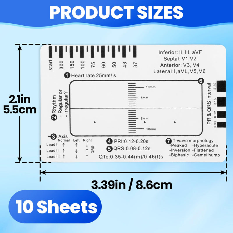 10pcs ECG 7 Step Ruler, Transparent EKG Calipers Ruler, Electrocardiogram Card Portable Plastic Measuring Tool for EKG Interpretation Clear-10pcs