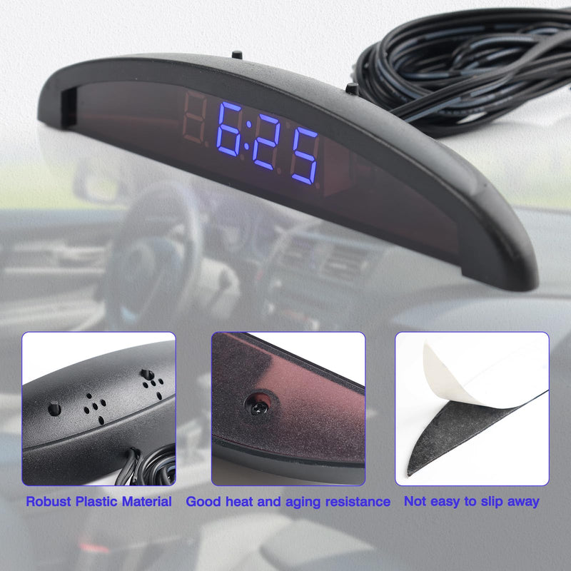 12V Car Temperature Clock, Universal Auto Dashboard Digital Multifunctional Clocks, 3in1 Voltmeter Thermometer Calendar Digital LED Display(Blue)