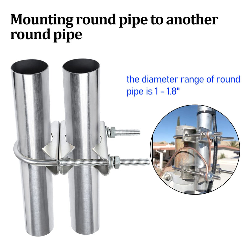 Double Antenna Mast Clamp V Jaw Block with U Bolts, Heavy Duty Mast to Mast Mount Bracket Kit for Outdoor Antenna 2 sets 2 PCS