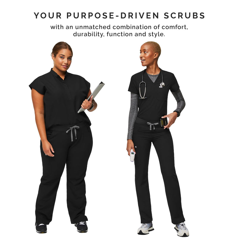 FIGS Kade Cargo Scrub Pants for Women — Classic Fit, Straight Leg, 4 Pockets, Yoga Waistband, Anti-Wrinkle Regular Small Black