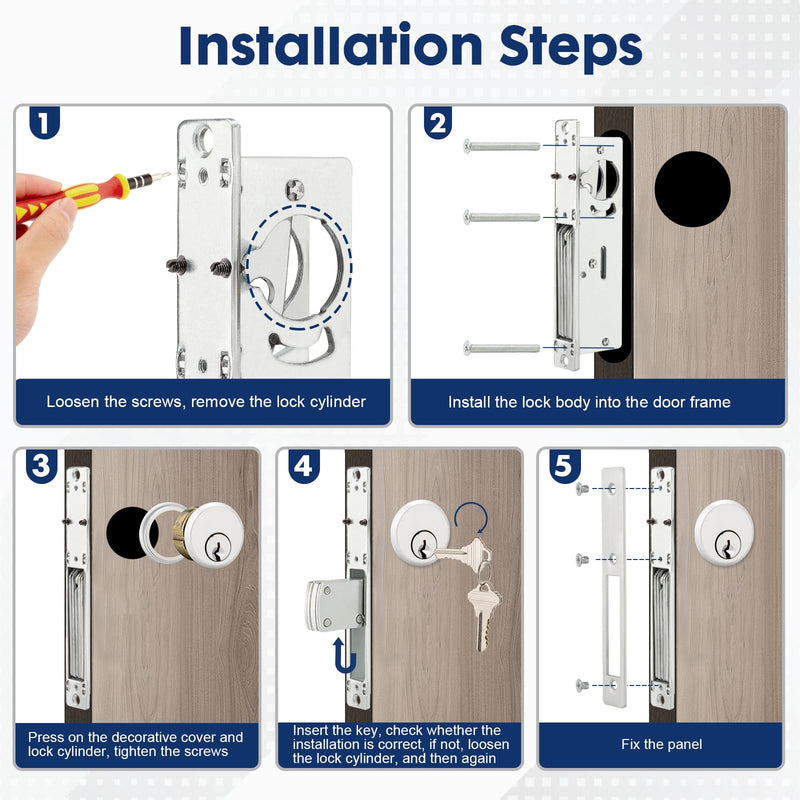 MaxxGeek Storefront Mortise Door Lock Commercial Mortise Lock with Lock Cylinder Double Cylinder Deadbolt Lock Set (1-1/8" Backset) Aluminum