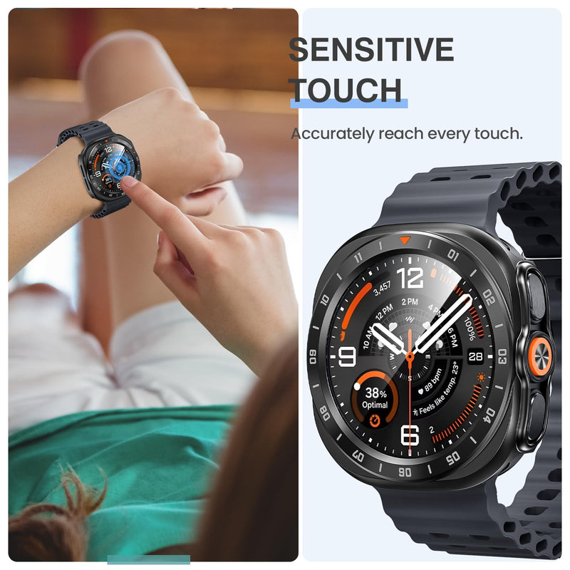 Tensea 2P for Samsung Galaxy Watch Ultra 2 2026 Screen Protector Case 47mm | Protective Face Cover for 47 mm Accessories, Hard Bumper Built-in Tempered Glass Film for Women Men Matte Black Galaxy Watch Ultra 2-47mm