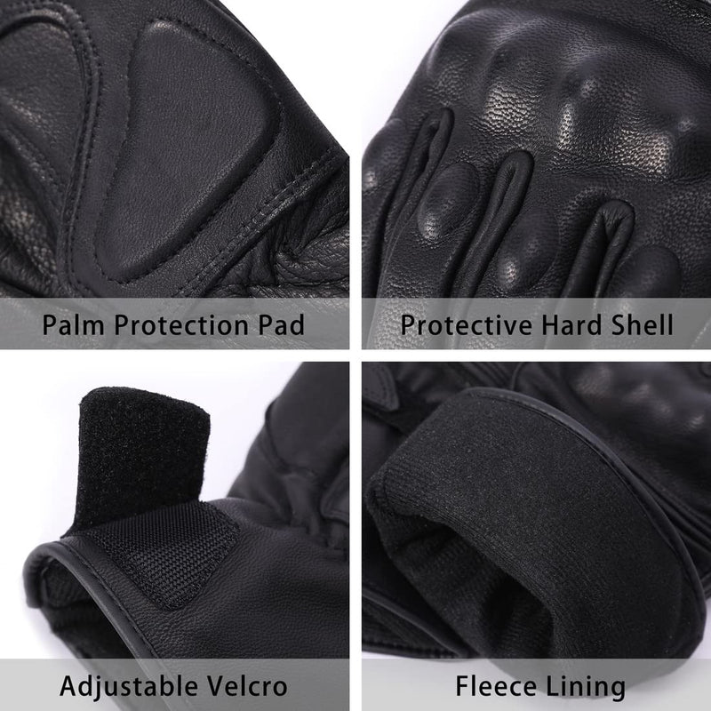 Harssidanzar Motorcycle Gloves for Winter,Mens Genuine Leather Full Finger TouchScreen Thermal Lined with Thinsulate Waterproof Motorcycles Motorbike Riding Gloves KM048,Black,Size XL X-Large Black