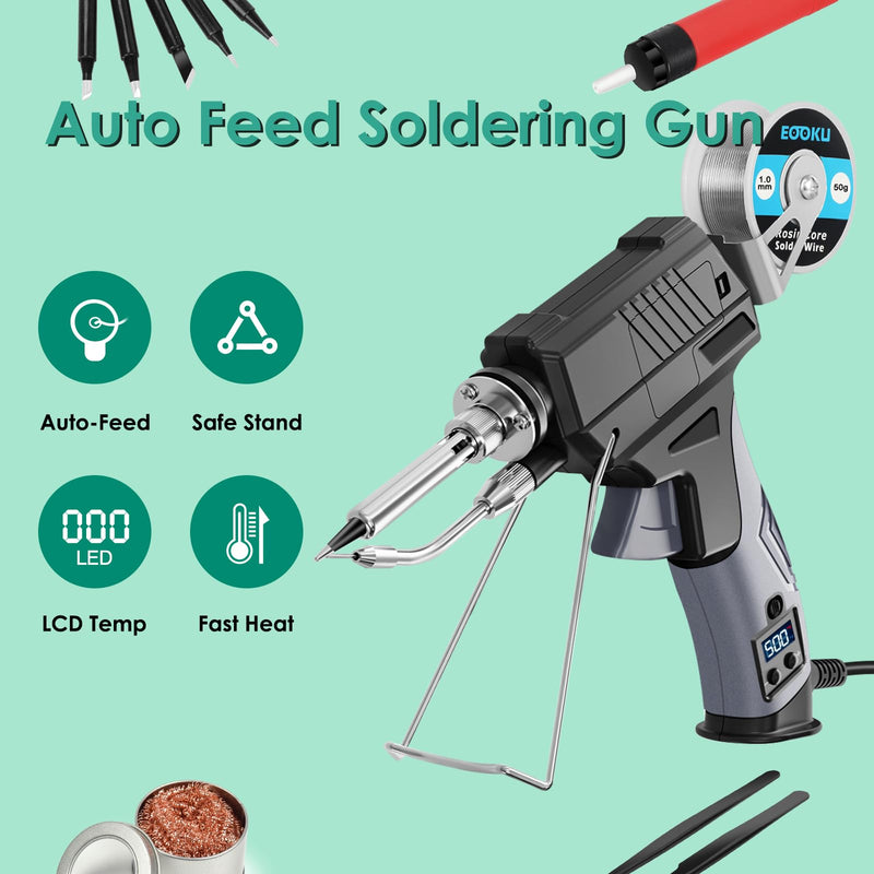 Soldering Iron gun Kit,60W Auto Feed Soldering Kit with Adjustable Temperature LCD Display,Wire,Tip Cleaner,5 Tips,Pump,Tweezers for Electronic PCB Repair,DIY