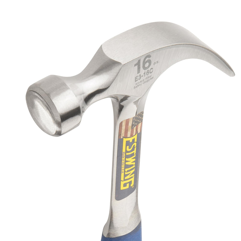 ESTWING Hammer - 16 oz USA Made Curved Claw Hammer with Smooth Face & Shock Reduction Grip - E3-16C 16 oz (Ounces)