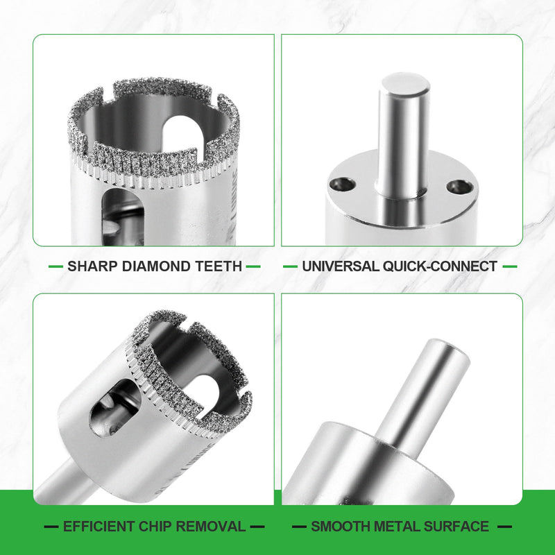 Diamond Hole Saw Kit, 18 PCS Tile Hole Saw Kit with Double Suction Cup Guide, 6-50 mm Dry/Wet Drill Bits Set for Ceramic, Glass, Porcelain, Marble, Granite 18PCS(0.24”-2”)