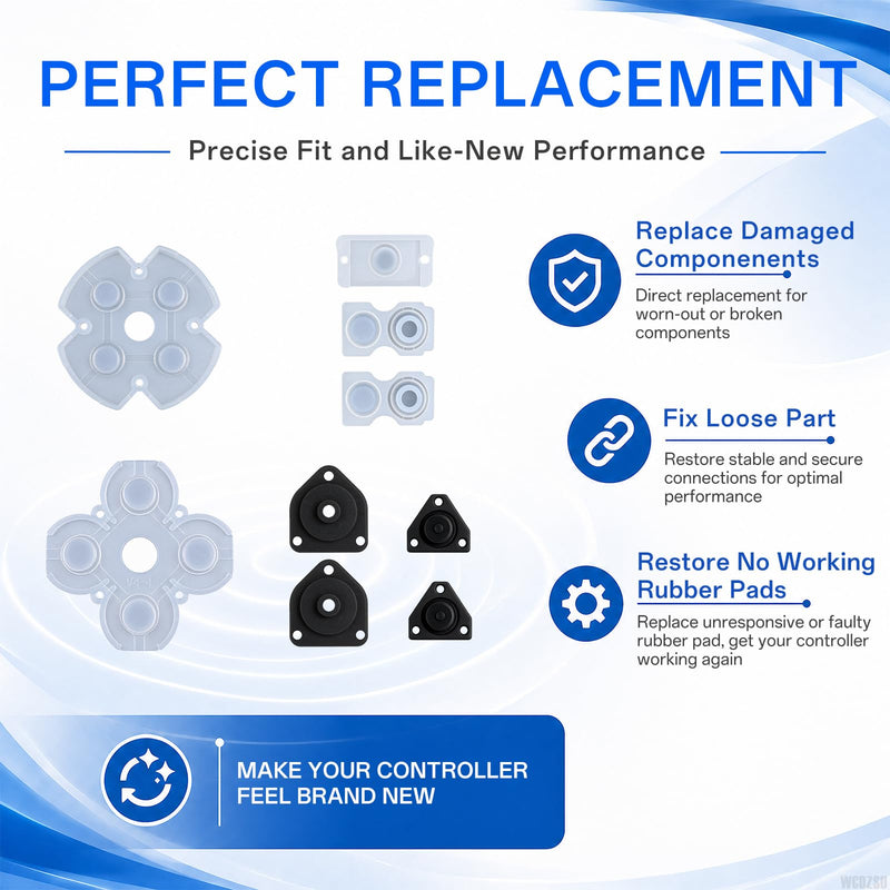 WCDZSU Conductive Rubber Pad Replacement for PS4 JDM-001 JDM-011 Controller | Silicone Adhesive Rubber Button Contact Keypads for DualShock D-Pad and ABXY Buttons Restoration with Tool Kit