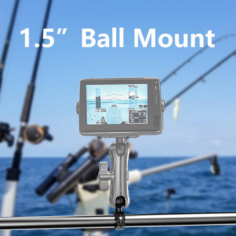 Aluminum Alloy 1.5'' Ball Mount Fit for Round Rails 0.875'' / 1'' / 1.125'' / 1.26'' in Diameter, Adjustable Handlebar Base Compatible with RAM Mounts C Size 1.5 Inches Ball Double Socket Arm