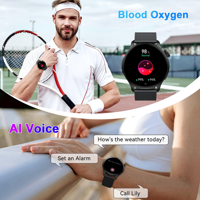 Smart Watch for Men Women Fitness: Make Answer Call Running Digital Mens Watches Waterproof Smartwatch Android Phone iPhone Samsung Compatible Step Pedometer Tracker Heart Rate Sleep SpO2 Monitor Black