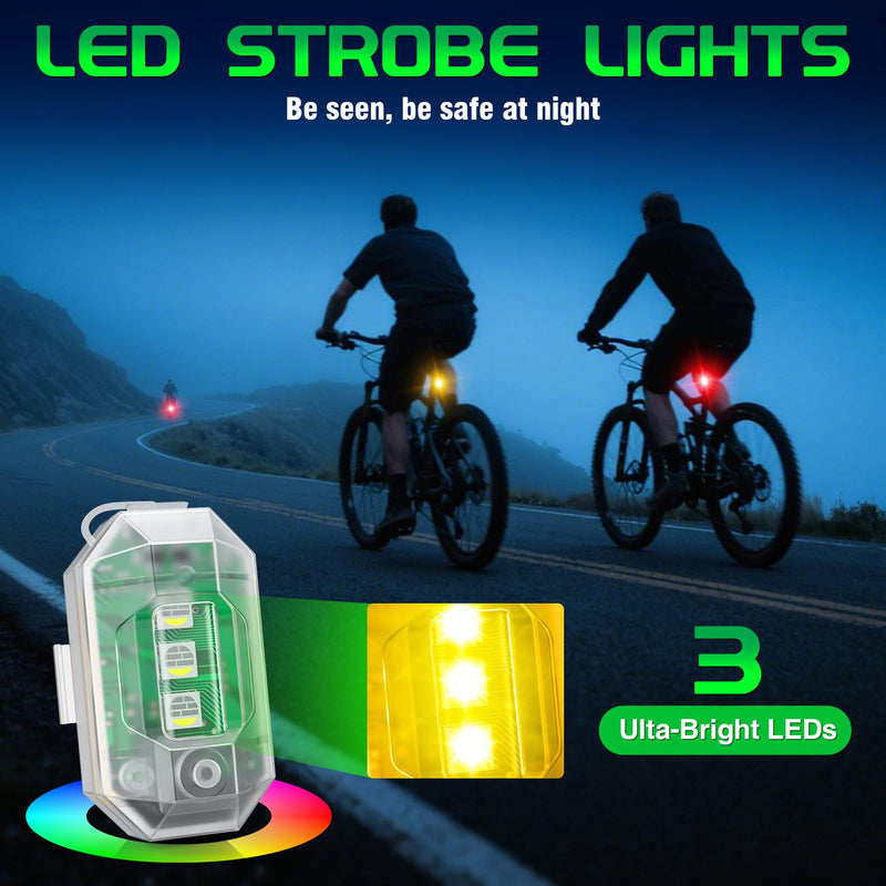 Wireless RGB LED Aircraft Strobe Lights with Remote Control, 8 Colors 10 Flash Modes DIY Mode Anti-Collision Lights Waterproof Emergency Warning Light for Drone Car Motorcycle Bike 8 Pcs