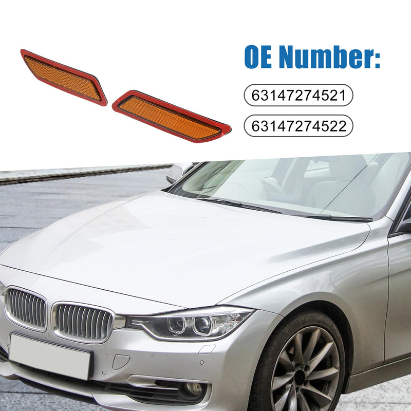 Bumper Reflector Side Marker 63147274521 63147274522 Front Reflector for BMW 328i 2012-2015 Plastic (Set of 2)