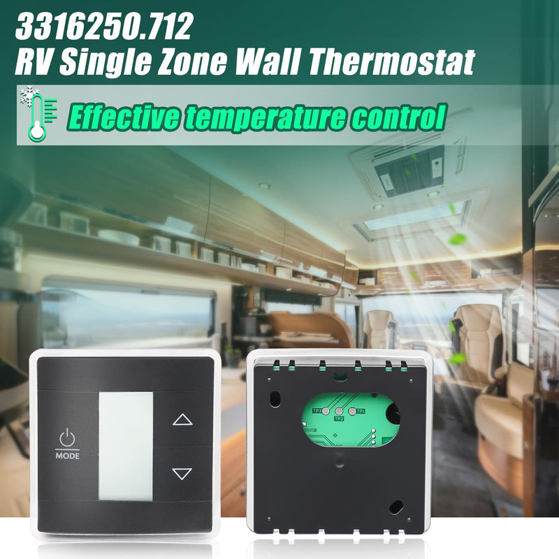 Black 3316250.712 RV Single Zone Wall Thermostat for Dometic RV/Camper Conditioners w/Digital Temperature Display, Cool/Furnace/Heat Strip, Three Input Areas, Bright Blue Backlight Self-extinguishing