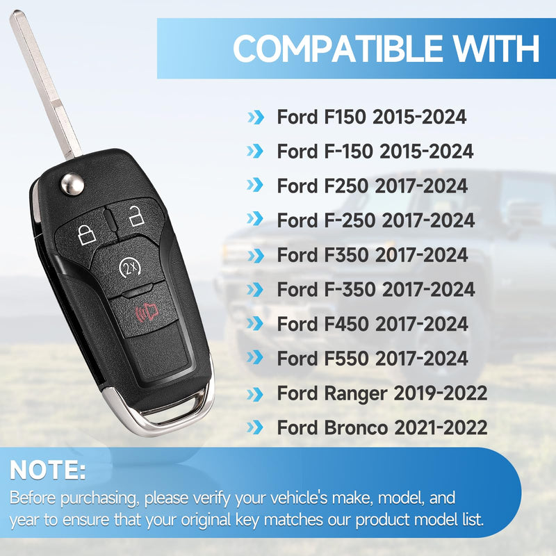 2Pcs Smart Key Fob Replacement Remote fits for Ford F-150 2015-2024 F-250/F-350/F-450/F-550 2017-2024 Ranger 2019-2022 Bronco 2021-2022 Car Keyless Entry Remote N5F-AO8TDA 902Mhz 49