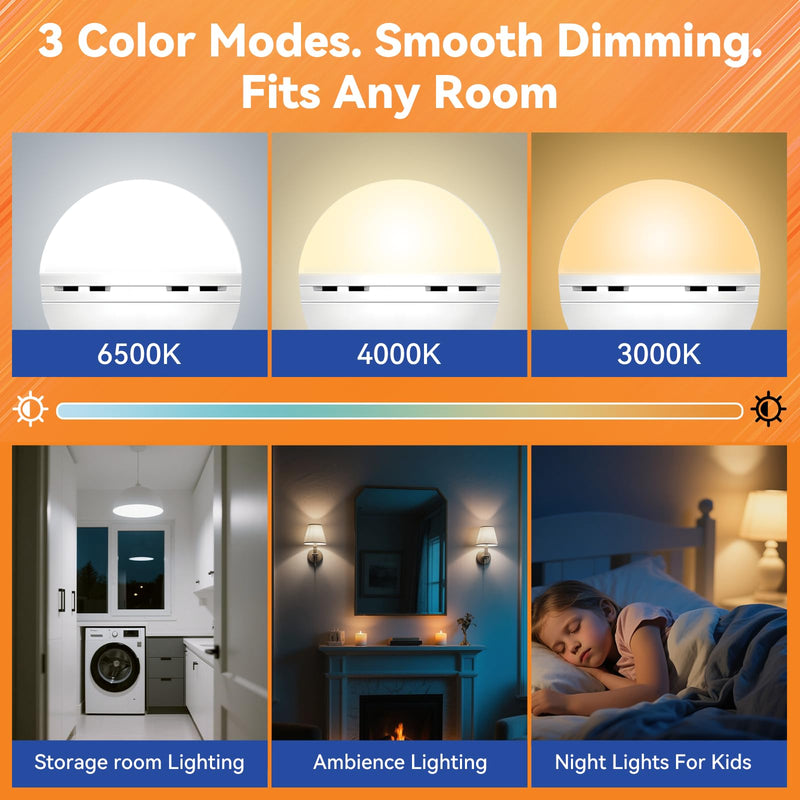 MagixPro Remote Rechargeable Light Bulbs, USB & Socket Charging, 1800mAh Battery, Dimmable LED Bulb for Hardwired & Non-wired Lamps Sconces, Touch + Remote Control, Wall Switch Compatible, 2 Pack 2 Pack 3 Colors