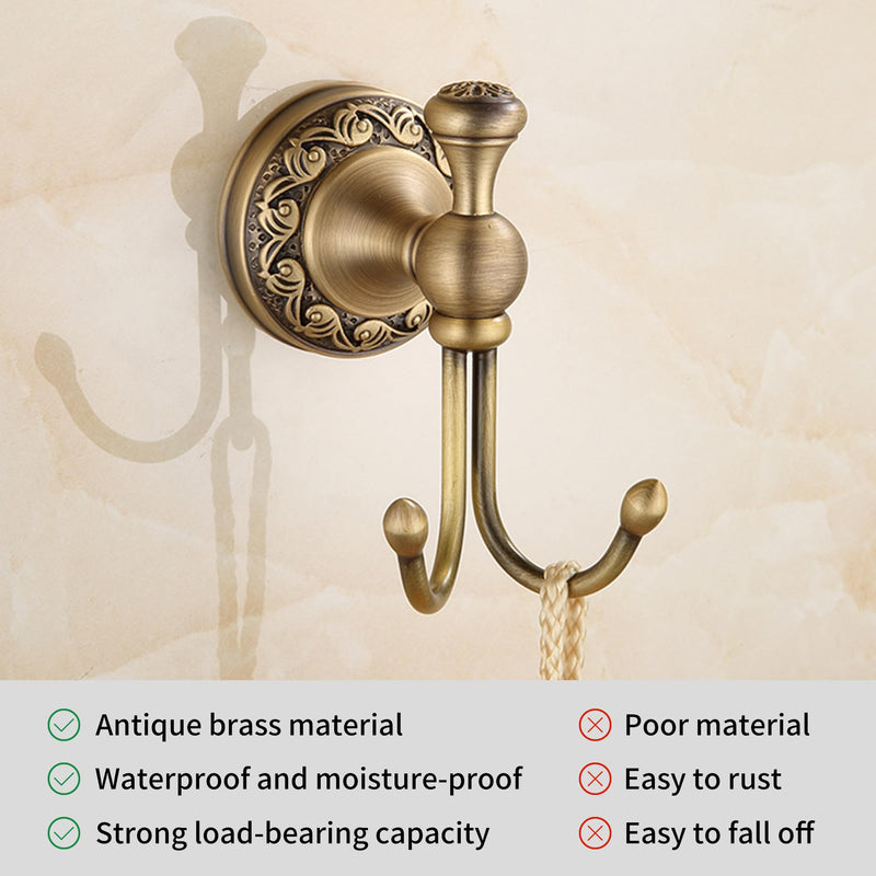 Antique Bronze Brass Bath Towel Hooks, Wall Mounted Bathroom Hardware Accessories,Pattern Carving Design