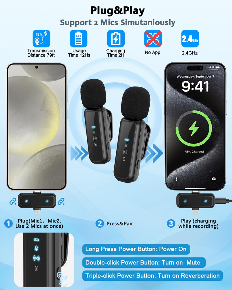 Vlogging Kit for iPhone/Android, 63”Auto Face Tracking Tripod for iPhone with Light, Wireless Microphones, Scrolling Remote Control for TikTok, Content Creator Kit for YouTube Starter Auto Face Tracking Tripod with Mic