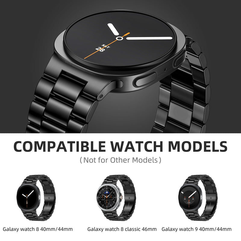 Lerobo Metal Band for Samsung Galaxy Watch 9/8 40mm 44mm,8 Classic 46mm | No Gap Stainless Steel, Double Folding Clasp Strap (6.2"-9.25") for Men Women Business,Casual,Office, Meetings Black