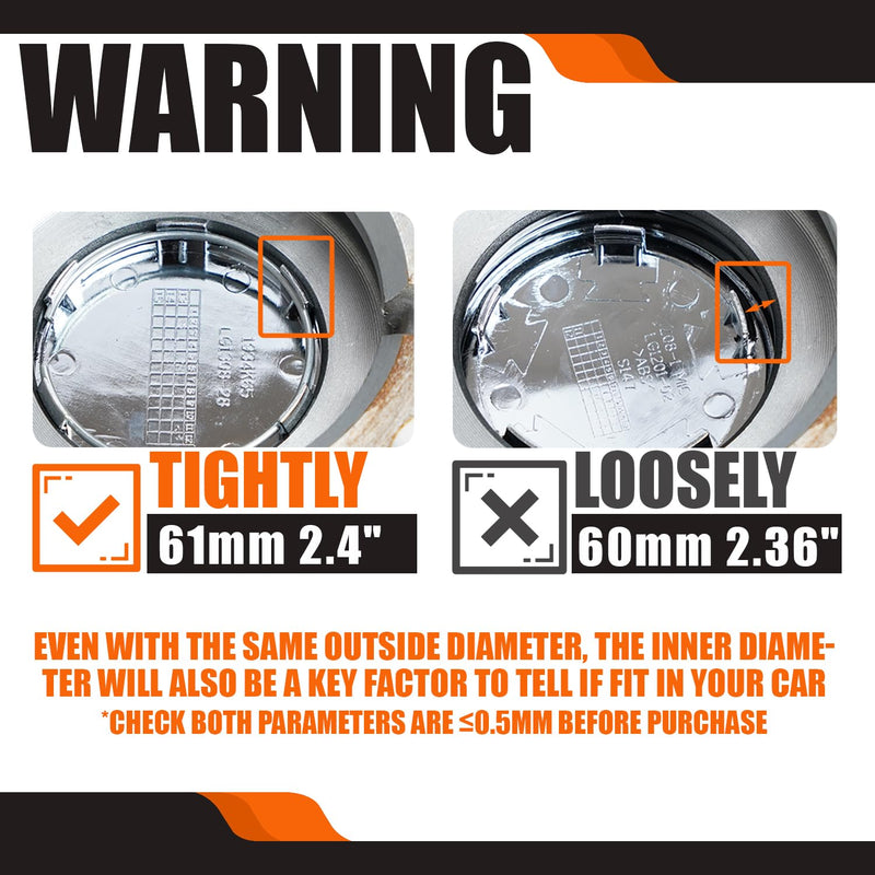 2.5Inch 63MM Wheel Center Caps for Dodge RAM 1500 Rim Hub Caps 6KF18TRMAA, Pack of 4 (Chrome, Outer 63MM, Inner 56MM, Easy DIY Installation) Outer 63.0MM , Inner 55.5MM Chrome