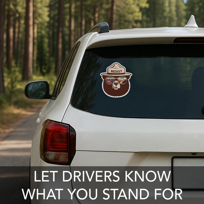 Funny Smokey The Bear Sticker, Smokey The Bear Resist Bumper Stickers for Car Truck Laptop, Firefighting Wildfires Camping Stickers, National Parks Gifts for Men, Women, Nature Lovers, 4.6x5 1